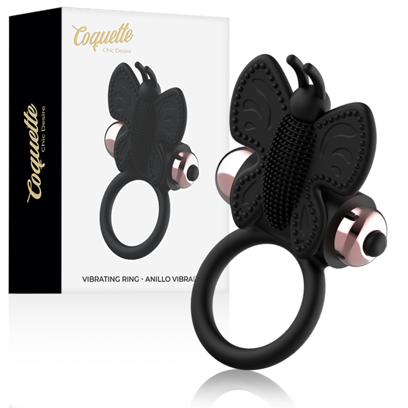 cockring papillon avec vibrateur noir- or cockring papillon avec vibrateur noir- or