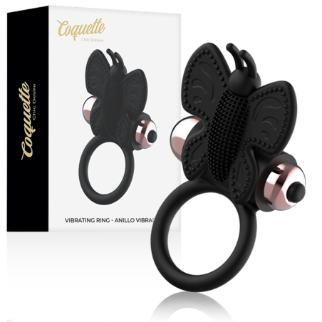 cockring papillon avec vibrateur noir- or