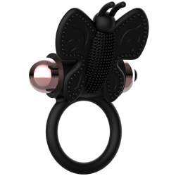 cockring papillon avec vibrateur noir- or