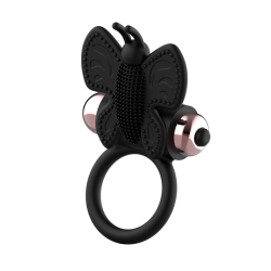 cockring papillon avec vibrateur noir- or