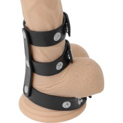 double anneau de pénis et testicules en cuir réglable