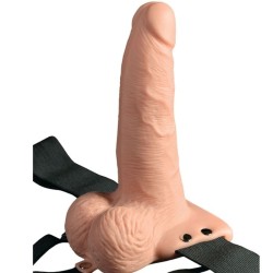 harnais réglable télécommande pénis réaliste avec testicules rechargeables et vibrateur 15 cm