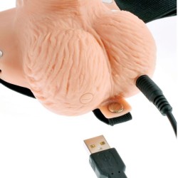 harnais réglable télécommande pénis réaliste avec testicules rechargeables et vibrateur 15 cm