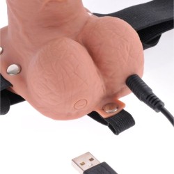 harnais réglable pénis réaliste avec balles rechargeables et vibrateur 17,8 cm