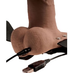 harnais réglable pénis réaliste avec testicules rechargeables et vibrateur 15 cm